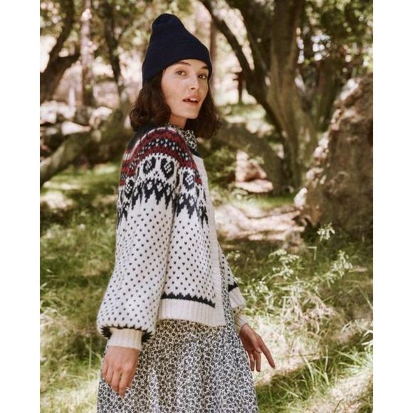 THE GREAT. Cream and Black Patterned Cardigan - Picture 11 of 14